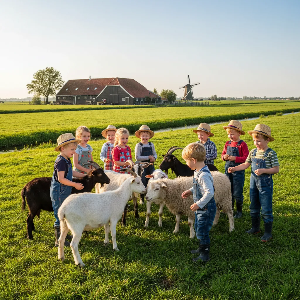Kinderen aaien geitjes op de kinderboerderij van 't Geertje